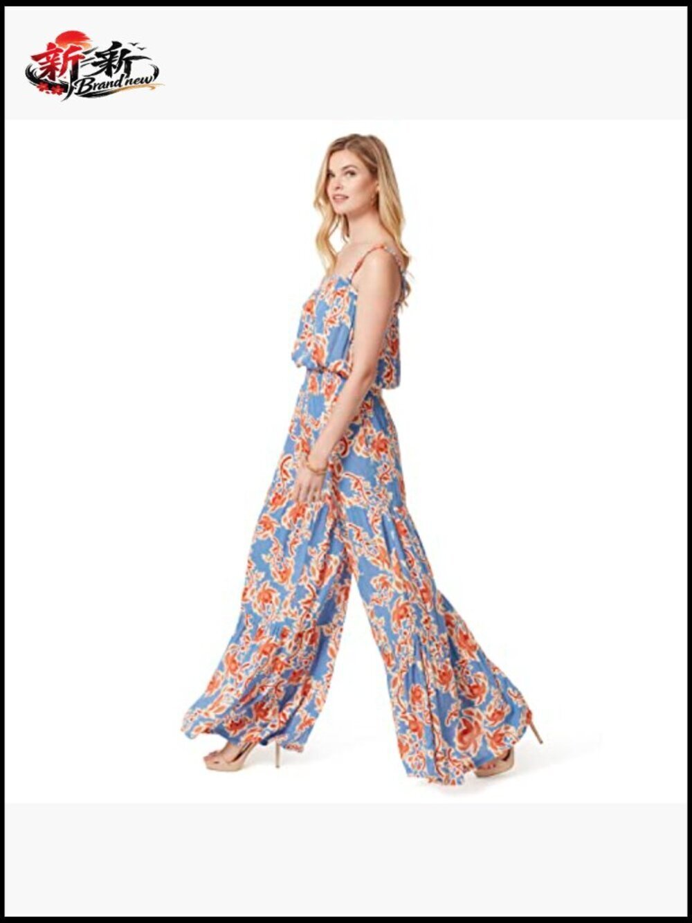 Sleeveless Jumpsuit with Smocked Neck and Pockets, 100% Viscose Fabric - Picture 2 of 3